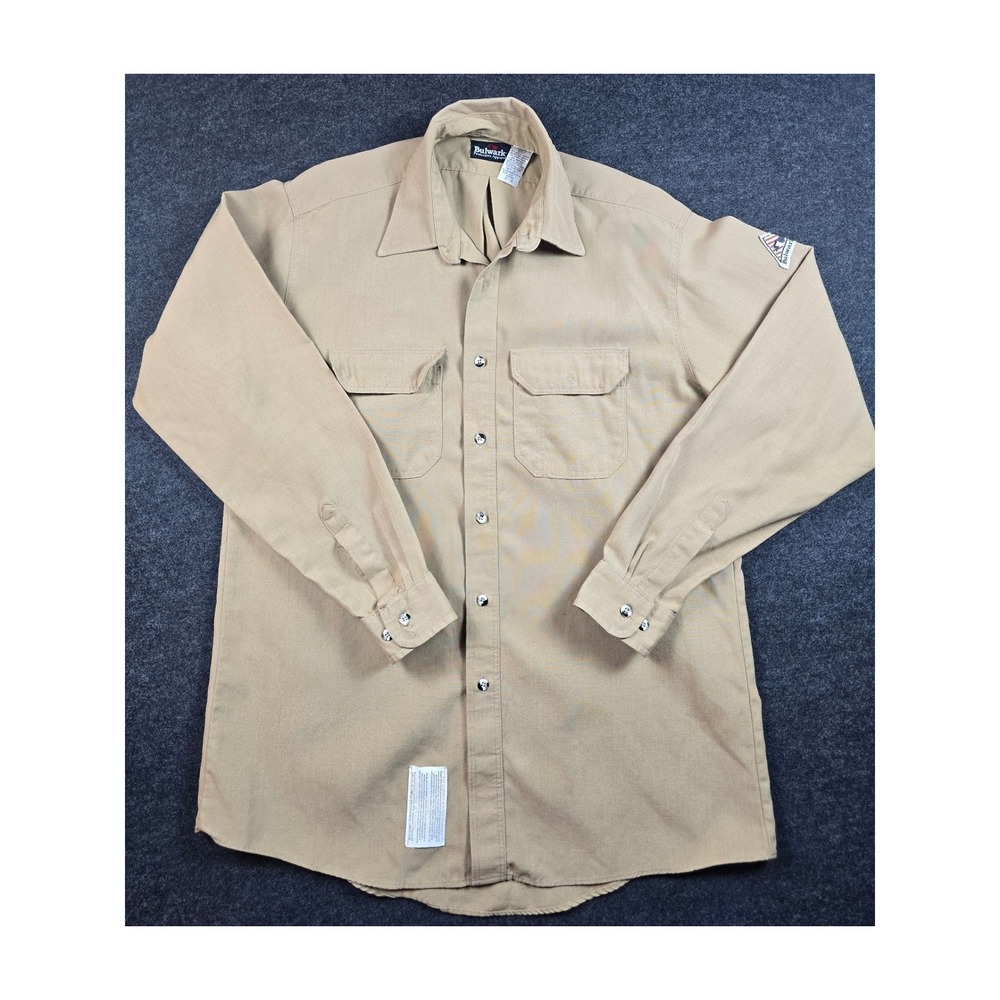Bulwark Apparel FR Flame Resistant Tan Work Shirt Long Sleeve Mens Size 46